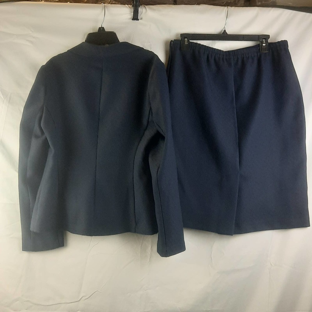 Vtg First Lady 2 piece Navy blue blazer skirt career set 10